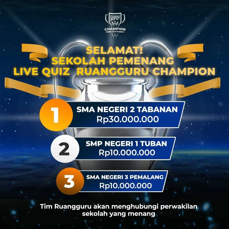 RAIH 10 JUTA RUPIAH DI AJANG LIVE QUIZ RUANGGURU CHAMPION